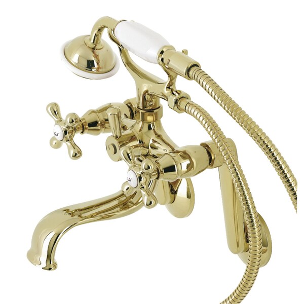 Kingston Brass KS229PB Tub Wall Mount Clawfoot Tub Faucet with Hand Shower, Polished Brass KS229PB - main